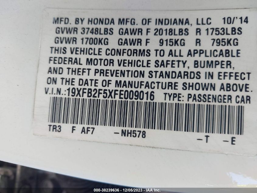 2015 HONDA CIVIC LX - 19XFB2F5XFE009016