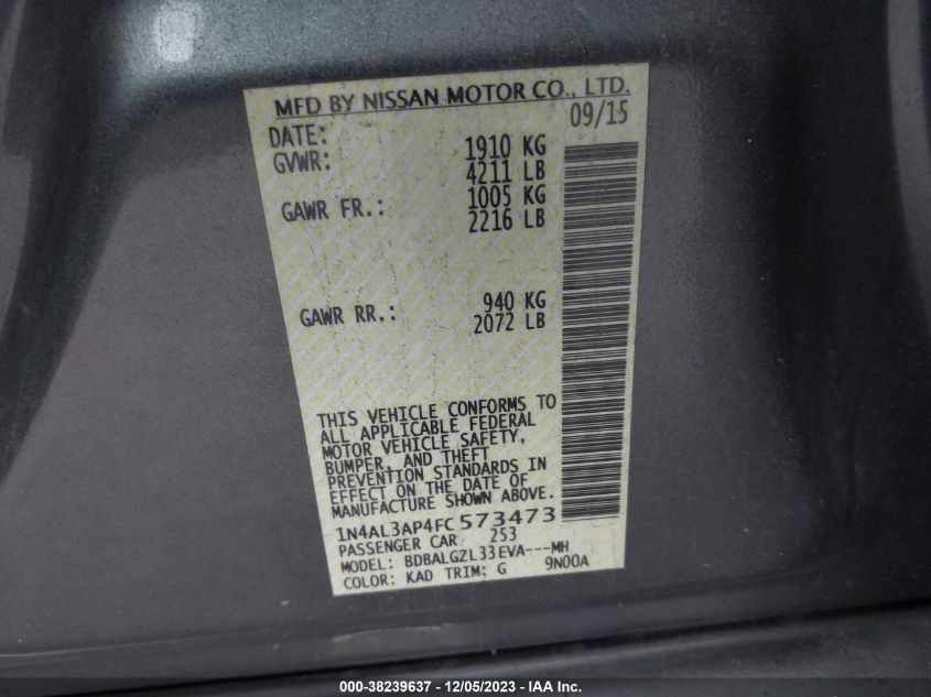 2015 NISSAN ALTIMA 2.5 S - 1N4AL3AP4FC573473
