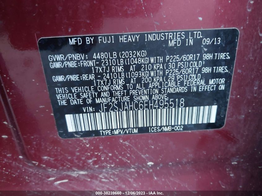 2014 SUBARU FORESTER 2.5I LIMITED - JF2SJAHC6EH495518