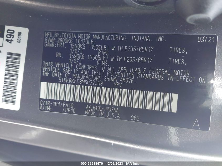 2021 TOYOTA SIENNA LE - 5TDKRKEC8MS032369