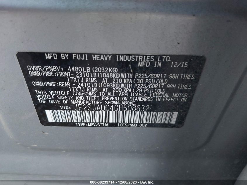 2016 SUBARU FORESTER 2.5I PREMIUM - JF2SJADC4GH508632