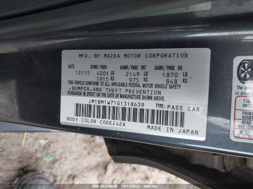 2016 MAZDA MAZDA3 I TOURING - JM1BM1W71G1318639