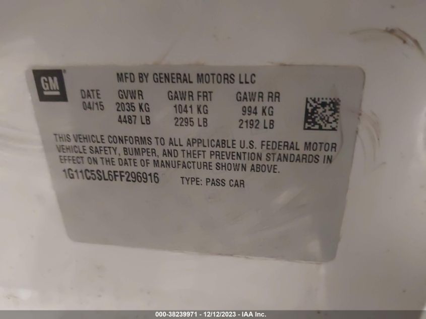2015 CHEVROLET MALIBU 1LT - 1G11C5SL6FF296916