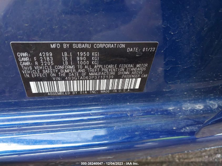 VIN 4S3GTAD62P3712139 2023 SUBARU IMPREZA PREMIUM
