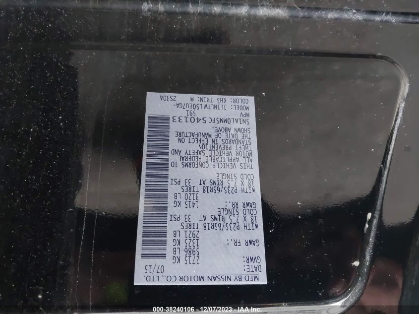 2015 INFINITI QX60 - 5N1AL0MM5FC540133