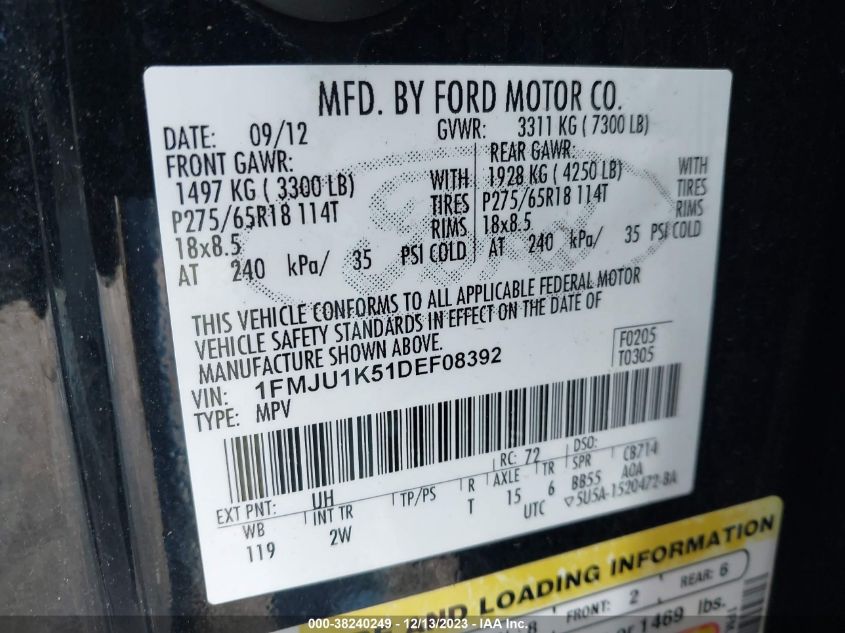 2013 FORD EXPEDITION LIMITED - 1FMJ0U1K51DEF8392