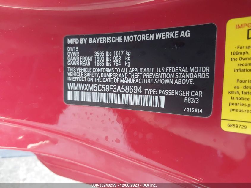 2015 MINI HARDTOP COOPER - WMWXM5C58F3A5869X