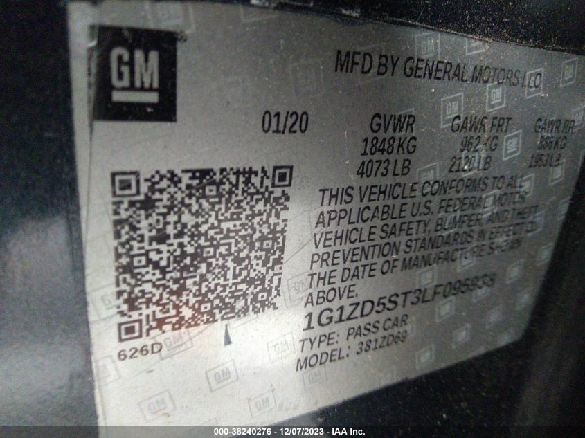 2020 CHEVROLET MALIBU LT - 1G1ZD5ST3LF095938