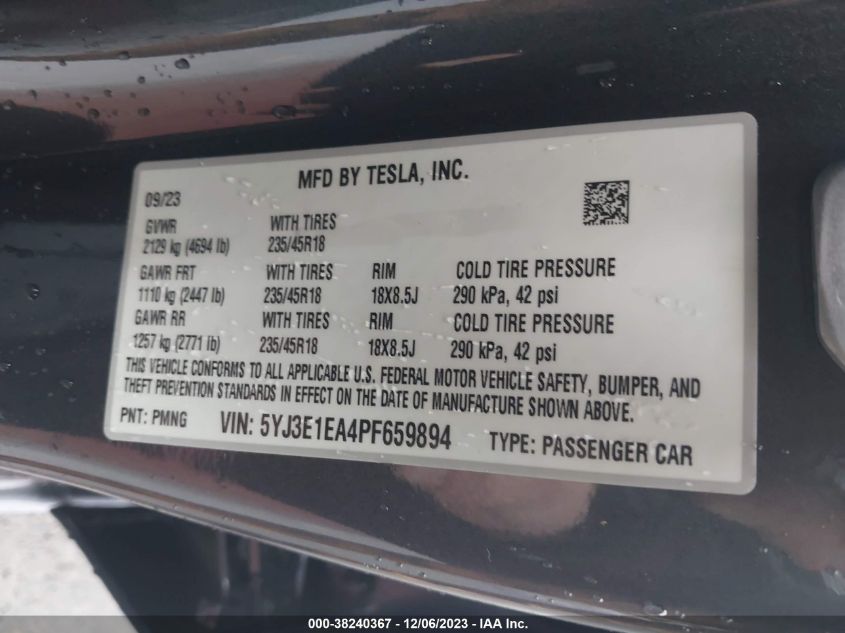 2023 TESLA MODEL 3 - 5YJ3E1EA4PF659894