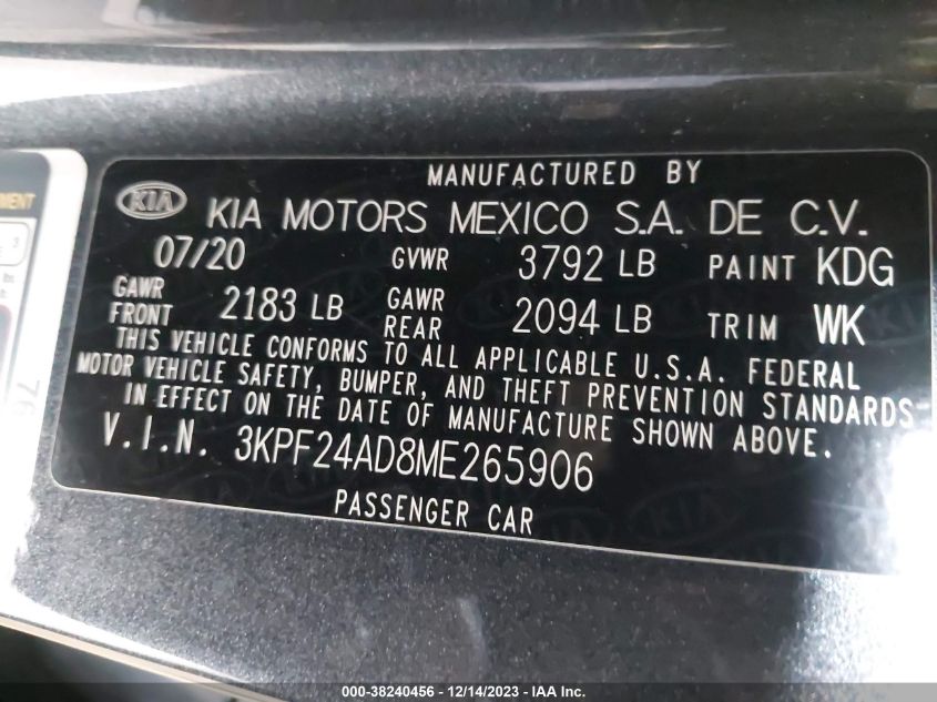 2021 KIA FORTE FE/LXS - 3KPF24AD8ME265906