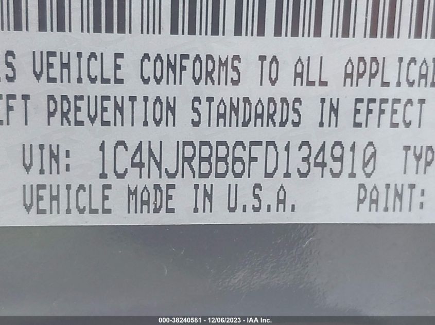 2015 JEEP PATRIOT SPORT - 1C4NJRBB6FD134910