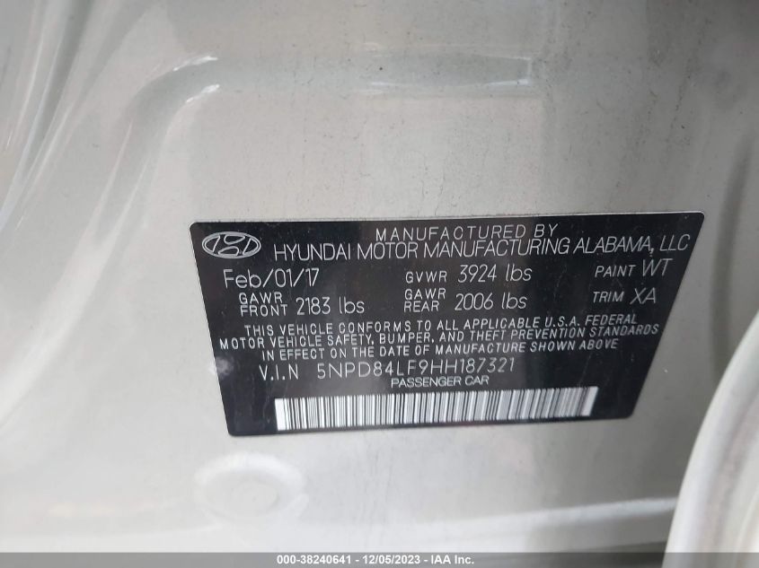 2017 HYUNDAI ELANTRA VALUE EDITION - 5NPD84LF9HH187321