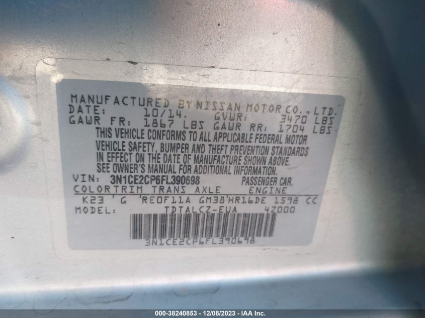 2015 NISSAN VERSA NOTE S/S PLUS/SV/SL/SR - 3N1CE2CP6FL390698