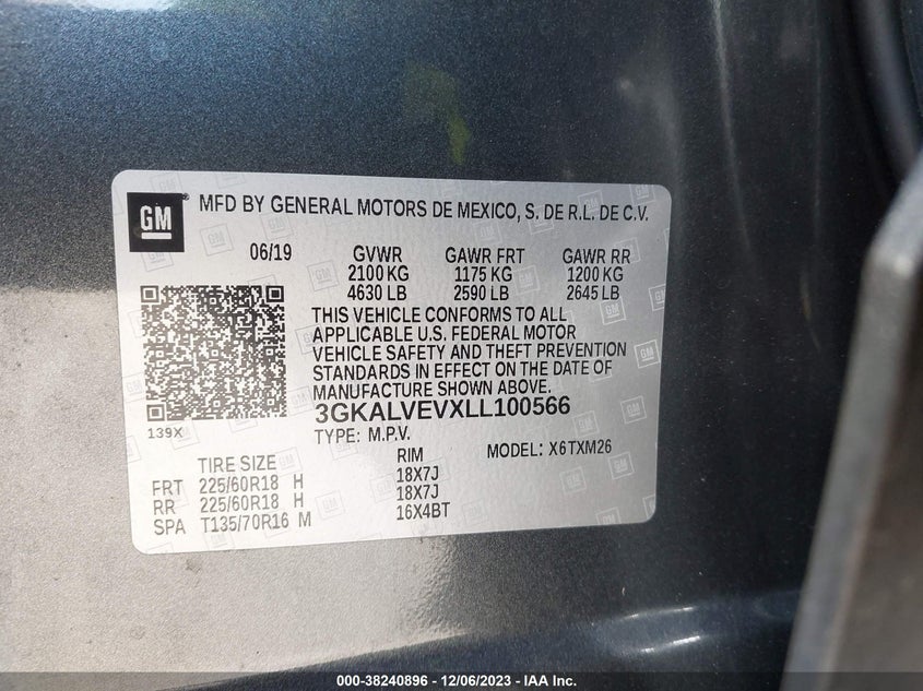 VIN 3GKALVEVXLL100566 2020 GMC TERRAIN SLT