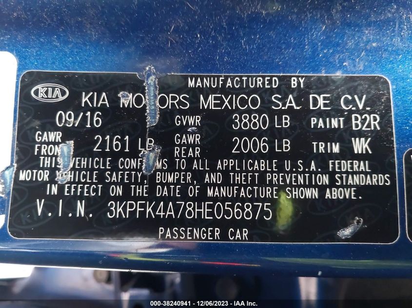2017 KIA FORTE LX - 3KPFK4A78HE056875
