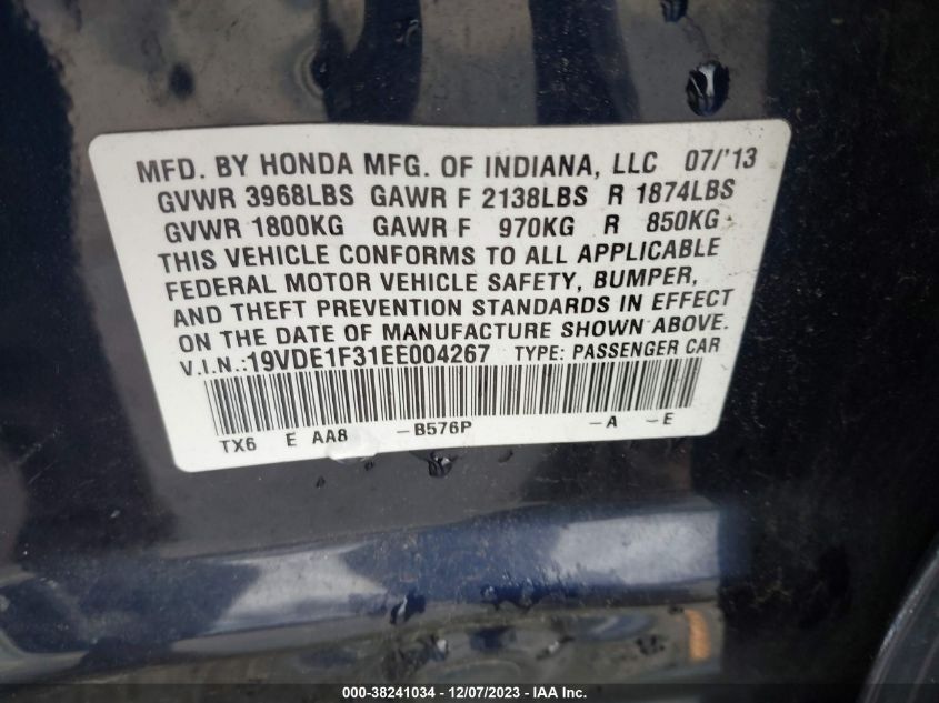 2014 ACURA ILX 2.0L - 19VDE1F31EE004267