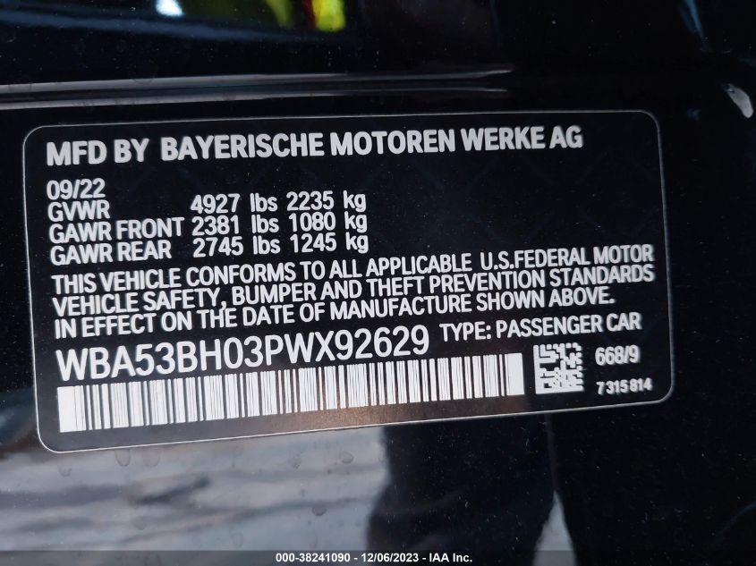 2023 BMW 530I WBA53BH03PWX92629