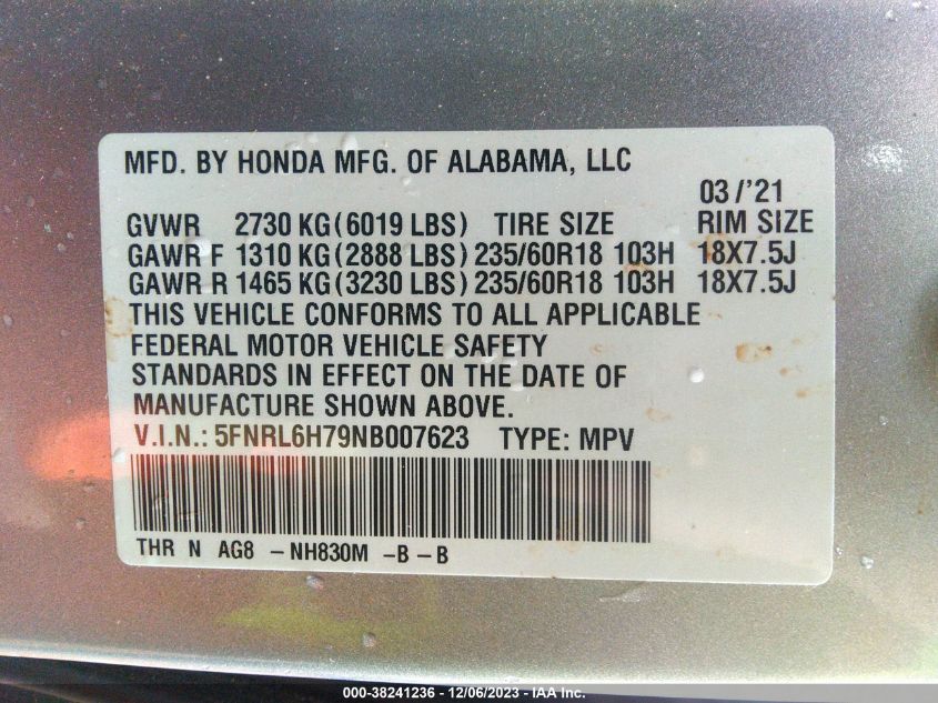 5FNRL6H79NB007623 Honda Odyssey EX-L 9