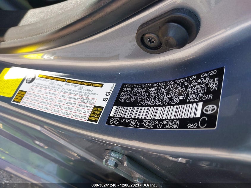 VIN JTDEPMAE6MJ127659 2021 TOYOTA COROLLA LE
