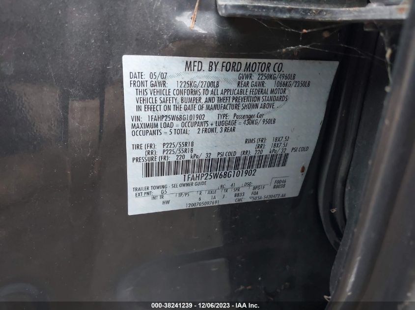 1FAHP25W68G101902 | 2008 FORD TAURUS