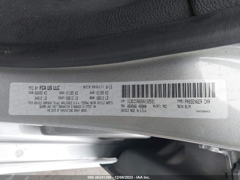 2016 CHRYSLER 200 LIMITED - 1C3CCCAB2GN192531