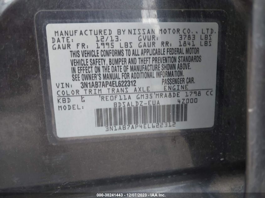 2014 NISSAN SENTRA SV - 3N1AB7AP4EL622312