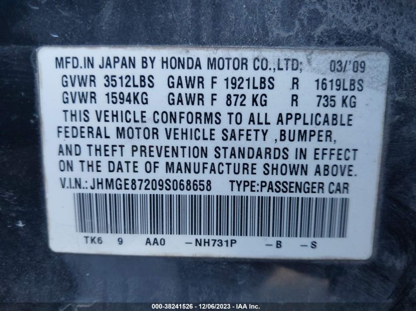 JHMGE87209S068658 | 2009 HONDA FIT