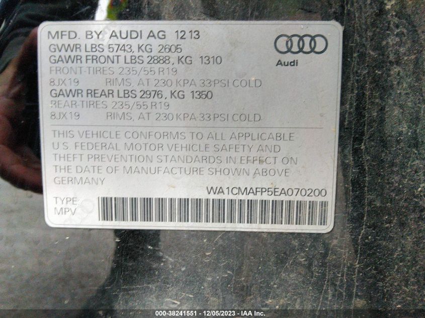 WA1CMAFP5EA070200 2014 AUDI Q5, photo no. 9