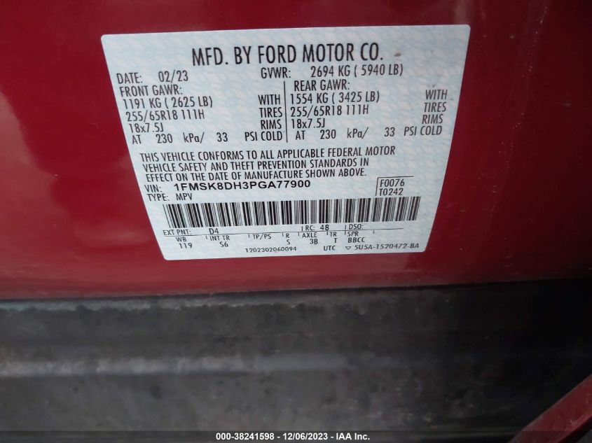 2023 FORD EXPLORER XLT - 1FMSK8DH3PGA77900