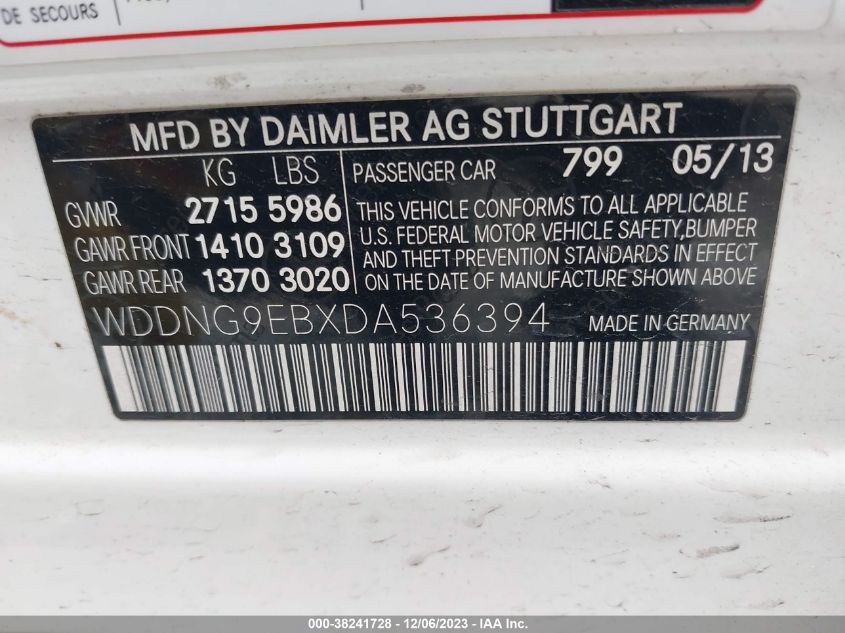 2013 MERCEDES-BENZ S 550 4MATIC WDDNG9EBXDA536394