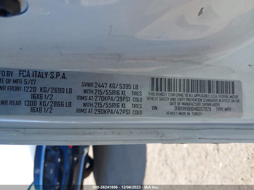 2017 RAM PROMASTER CITY SLT - ZFBERFBB6H6G57929