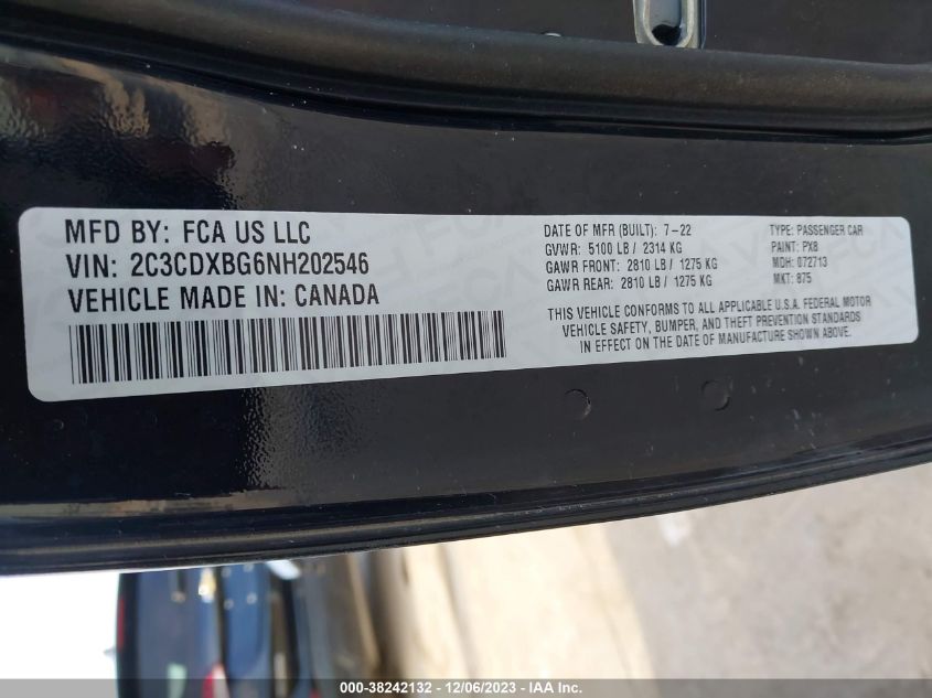2022 DODGE CHARGER SXT - 2C3CDXBG6NH202546