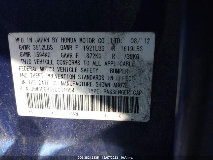 2013 HONDA FIT SPORT - JHMGE8H53DC010541