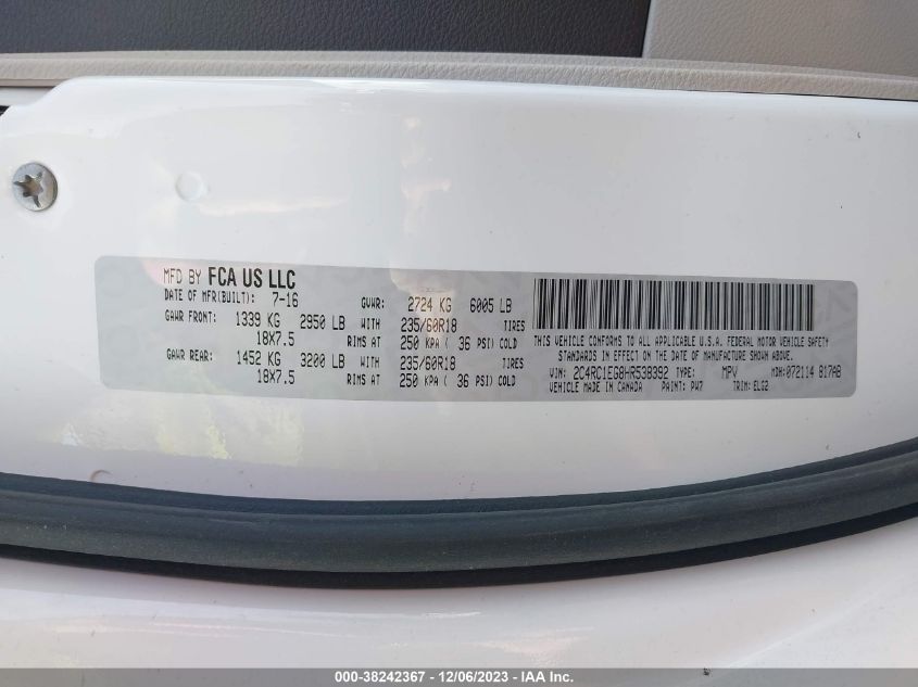 2017 CHRYSLER PACIFICA TOURING-L PLUS - 2C4RC1EG8HR538392