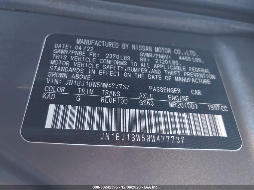 2022 NISSAN ROGUE SPORT SV - JN1BJ1BW5NW477737