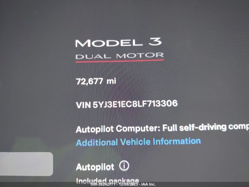 2020 TESLA MODEL 3 PERFORMANCE DUAL MOTOR - 5YJ3E1EC8LF713306