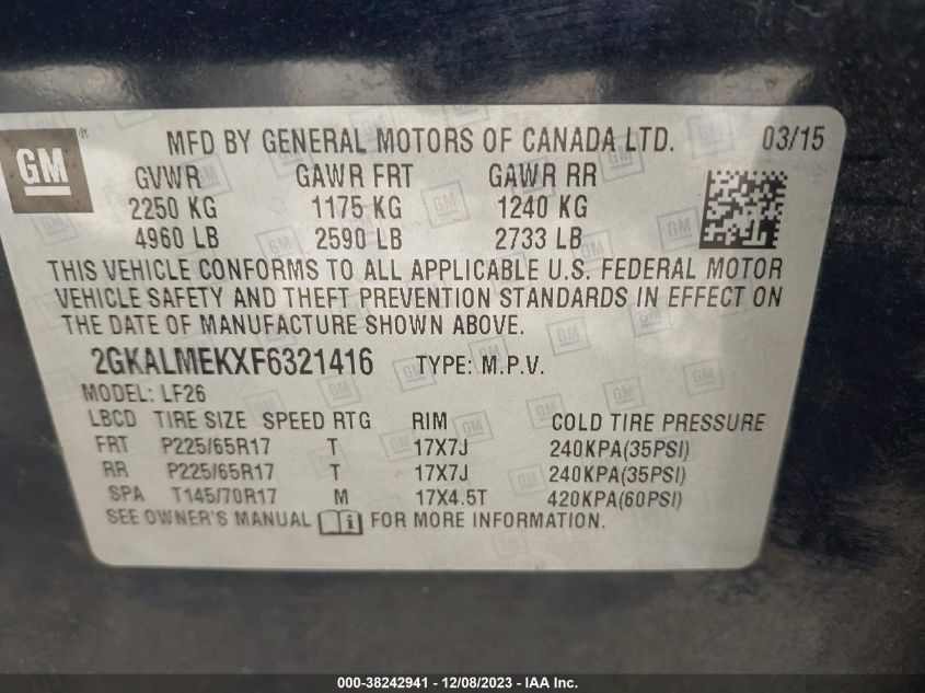 2015 GMC TERRAIN SLE - 2GKALMEKXF6321416