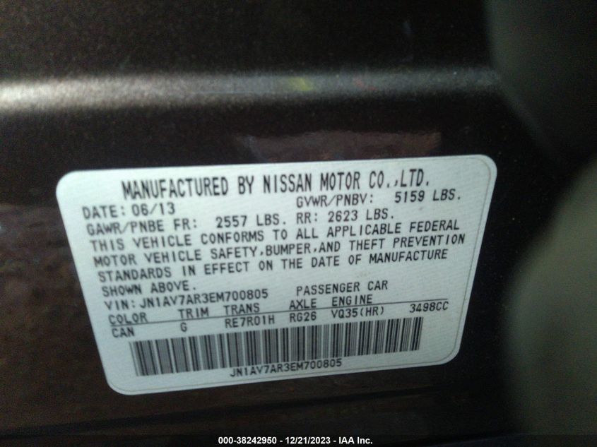 2014 INFINITI Q50 HYBRID SPORT JN1AV7AR3EM700805