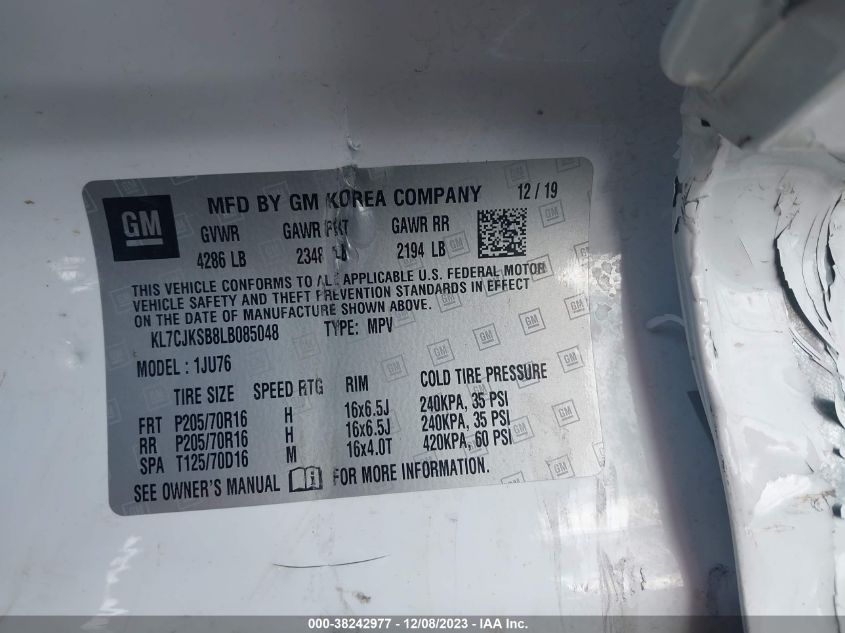 2020 CHEVROLET TRAX FWD LS - KL7CJKSB8LB085048