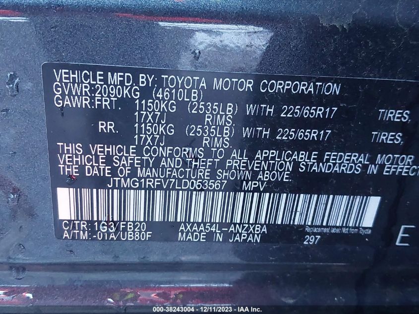 2020 TOYOTA RAV4 LE - JTMG1RFV7LD053567