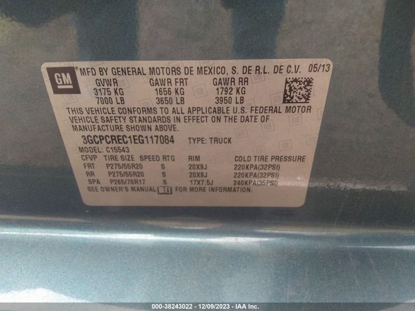 2014 CHEVROLET SILVERADO 1500 LT - 3GCPCREC1EG117084