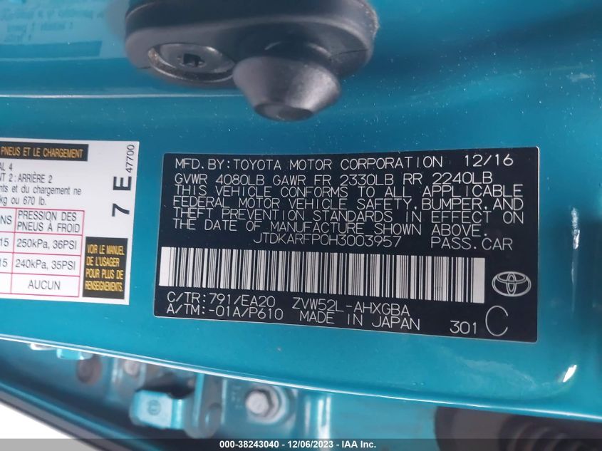 2017 TOYOTA PRIUS PRIME PREMIUM - JTDKARFP0H3003957