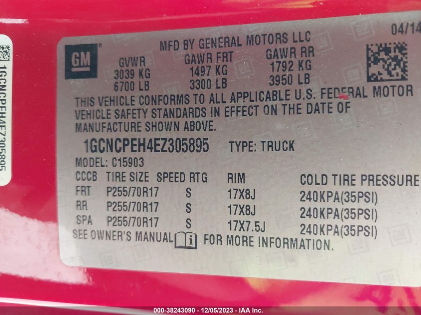 2014 CHEVROLET SILVERADO 1500 WORK TRUCK - 1GCNCPEH4EZ305895