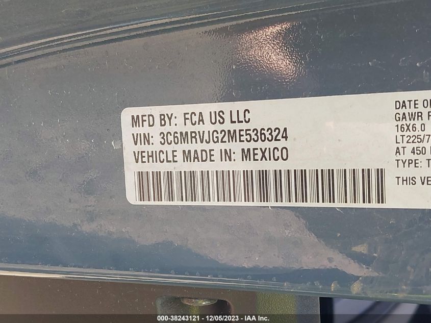 2021 RAM PROMASTER CARGO VAN - 3C6MRVJG2ME536324