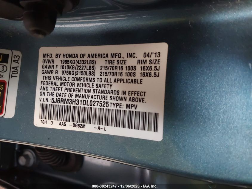 2013 HONDA CR-V LX - 5J6RM3H31DL027525