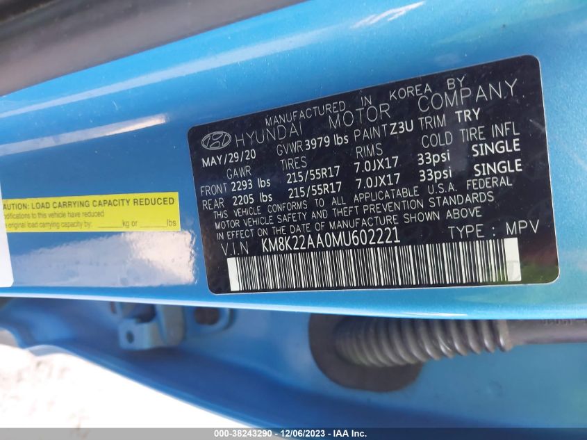 2021 HYUNDAI KONA SEL - KM8K22AA0MU602221