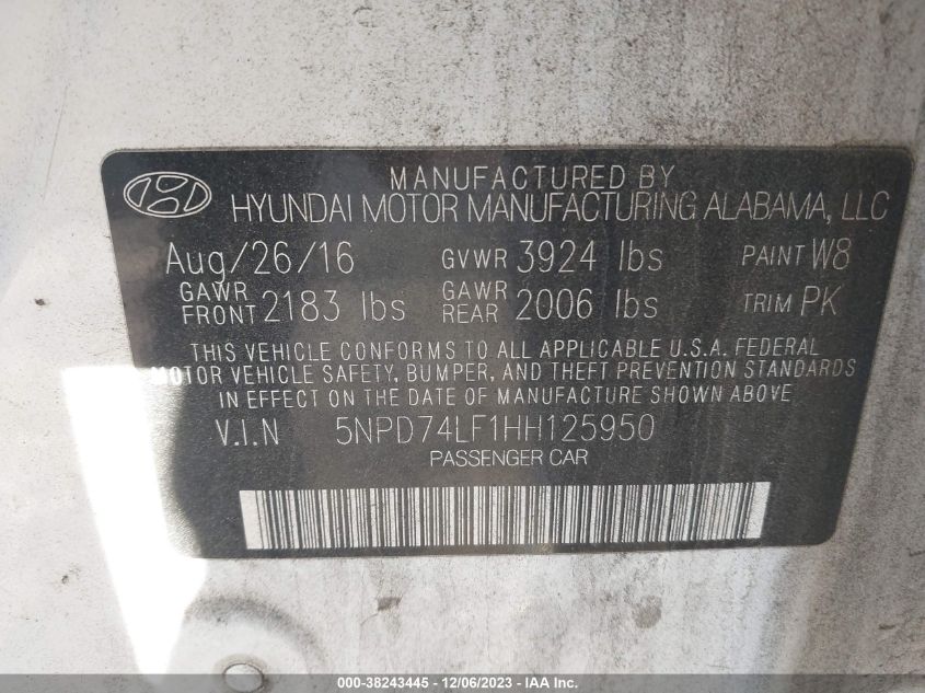2017 HYUNDAI ELANTRA SE - 5NPD74LF1HH125950