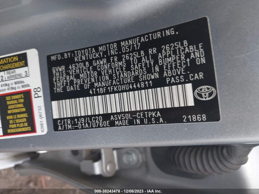 2017 TOYOTA CAMRY XSE - 4T1BF1FK0HU444811