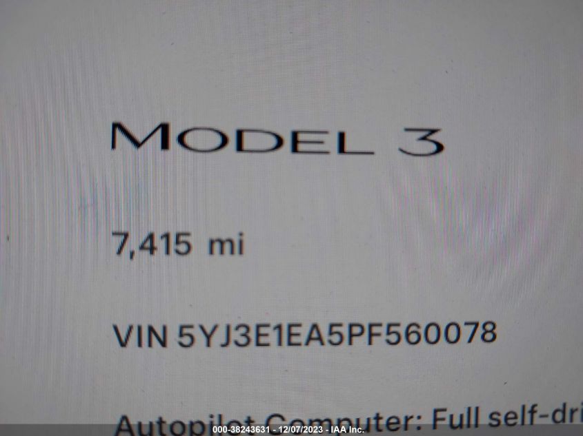 2023 TESLA MODEL 3 - 5YJ3E1EA5PF560078