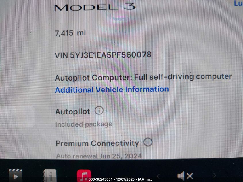2023 TESLA MODEL 3 - 5YJ3E1EA5PF560078